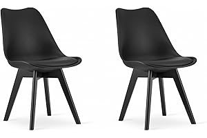 NMK HOME Sillas Comedor Pack 2 - Negro Sillas de Cocina - Patas de Silla en Madera de Haya - Piel Sintética Aterciopelada