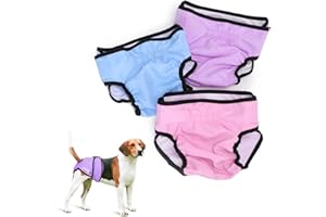 Nobleza 3X Pañales Lavables para Perros, Bragas Higiénica para Perras en Celo, Reutilizable Mascotas Sanitarios Pañal para Perros Hembras (M Cintura 35-45cm, 3 Packs, Azul, Rosa y Violeta)