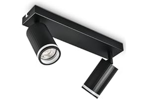 BOYIR Lámpara de Techo Negra con 2 Focos, Foco de Techo LED Giratorio, GU10 Foco de Interior, Focos para el Techo para Salon, Dormitorio, Pasillo, Comedor, Sin Bombilla
