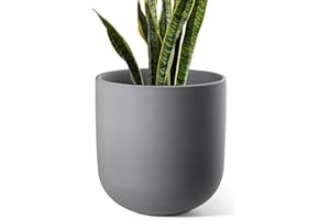LE TAUCI Pot de Fleurs 25 cm, Pot d’Intérieur et d’Extérieur en Céramique, Grand Bac à Fleurs pour la Maison, Le Jardin et Le Bureau, Pot avec Trou de Drainage, Gris Anthracite
