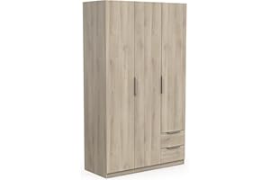 Demeyere Vestidor con Armario Moderno 3 Puertas 2 cajones 4 nichos, Color Roble Kronberg, 119,4 x 51,1 x 203 cm, Madera de ingeniería