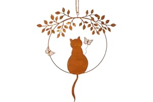 Logbuch-Verlag decorazione porta parete con gatto effetto vintage ruggine in metallo color arancione marrone idea regalo per amanti dei gatti ghirlanda 22 x 28 cm