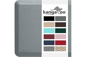 KANGAROO Thick Ergonomic Anti Fatigue Cushioned Kitchen Floor Mats, Standing Office Desk Mat, Waterproof Scratch Resistant Topside, Supportive All Day Comfort Padded Foam Rugs, 17x24, Gray