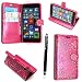Produktbild Nokia 5 Hülle, Kamal Star® Hülle für NOKIA 5 , Schutzhülle Lederhülle Handyhülle aus Leder Flip Cover Taschenhülle mit Kreditkartenhaltern, Standfunktion, Geldbeutel, Magnetverschluss + Stylus (Rose Pink Diamond Book)