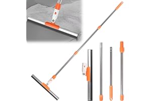 Auirshiky Escobilla de Silicona Goma para Suelos, Escobilla de Goma de 35cm para Suelo con Mango Ajustable(130cm), Escoba de Caucho de Alta Resistencia, para Suelo, Ducha, Mango Largo (Naranja)