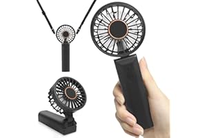 Feebee Ventilador Portatil de Mano Recargable USB C, Mini Ventilador Pequeño 3 en 1 Silencioso Ligero con Baterías 2000mAh, Rotación 180 Grados, 3 Velocidades Regulables, Negro