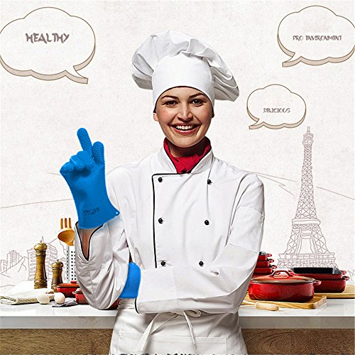 TTLIFE 2Sets Grillhandschuhe Extrem hitzebeständig BBQ Handschutz Handschuhe Ofenhandschuhe premium Qualität Kochhandschuhe (Blau 1) - 2