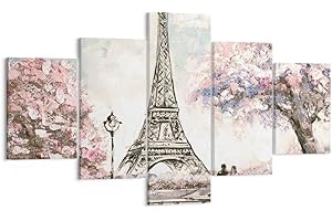 ARTTOR Lienzos decorativos Árboles Eiffle Pareja Francia Cuadro Sobre Lienzo Moderno 125x70cm Cuadros Decoracion Salon Dormitorio Cuadros Pared Imágenes Tríptico 5 Piezas Wall Art Prints Decor EA125x70-3147