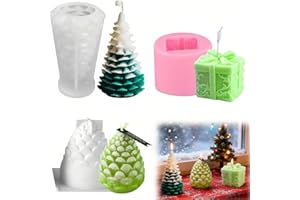 FOREVERUP Stampo Candela Albero di Natale, Stampo in Silicone per Albero di Natale 3D, Stampi per albero di Natale 3D per candele con 10 etichette per Produzione di candele artigianato decorazioni natalizie