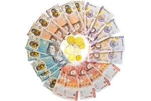 JKG Play Money Notes and Coins For Kids - UK Pounds Realistic Pretend Money Coins For Children | Fake Notes Currency Toy Banknotes | Kids Role Shop Till Bank Cash, Post Office Set - School Teach Numeracy