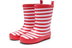 DREAM PAIRS Kids Wellies Waterproof with Stripe Design, Easy On Pull Tab, Soft Lined, Non Slip Sole for Toddler Boys Girls
