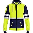 NOROZE Mens Hi Vis Hoodie with Reflective Tape, High Visibility Full Zip Hoodie for Safety Workwear, Zipped Pockets High Vis Hoodie, Durable Work Hoodies for Men