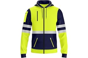 NOROZE Gilet Réfléchissant Haute Visibilité avec Rayures Veste de Travail sur Route pour Homme avec Capuche Manteau de Sécurité à Manches Longues Manteau de Visibilité Toutes Tailles du S au XXL