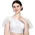 Pujia Mills Women's Shipali Net Work Ruffle Sleeves Readymade Saree Blouse