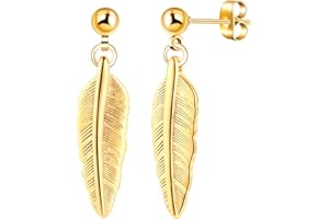 Yumilok Boucles d'oreilles en Acier Inoxydable pour Femmes Hommes Moderne Pendantes d'oreilles Plume Boucle d'oreille Piercing Créatif Bijoux Quotidiennes Fantaisie Adolescent Décoration
