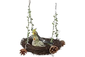 WACURRENTHYD Natural Rattan Nest Small Medium Large Bird Swing for Parrot Parakeet Cockatiel Conure Cockatoo Macaw Amazon African Grey Lovebird Finch Canary Budgie Cage Perch Toy (Small)