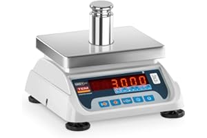 TEM Balance Poids-Prix Commerce Marché TEKO+LED03T-PLS-B1 (Calibrée, 1,5 kg/3 kg, 0,5g/1 g, Écran LED, Batterie jusqu’à 40h, Différentes fonctions)