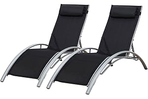 Happy Garden - Juego de 2 tumbonas de textileno Negro Galapagos/Estructura de textileno Gris. Tumbona Exterior multiposición.