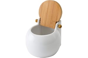 CASA D'OR Sale quadrata in porcellana con coperchio in bambù, dimensioni 13 x 12 x 11 cm bianco