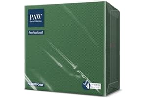 ‎PAW DECOR COLLECTION PAW - Soft Point Servietten (38 x 38 cm) | 50 Stück Gastroservietten | Weich und robust | Ideal für den täglichen Gebrauch, Kneipen und Cafés | Einfarbig Stechpalmengrün