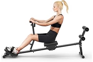 HOFTME Rudergerät für Zuhause, Klappbar Hydraulisches Fitness-Rudergerät mit 12 Widerstandsstufen, Multifunktionaler Rückenlehne, Trainingsgerät für das Ganzkörpertraining