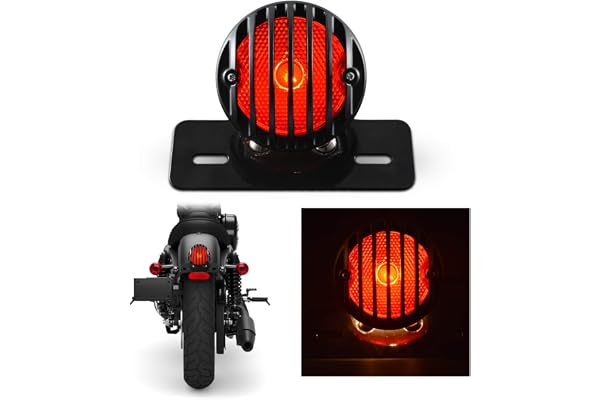 TUINCYN Feu arrière moto rouge avec support de plaque d'immatriculation noir et clignotants résistants Feu stop 12 V moto