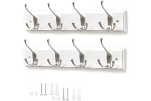 Flatro Coat Hooks Wall-Mounted | (Pack of 2) Bamboo Coat Rack with 4 Zinc Alloy Hooks to Hang Hats, Jackets, Bags, Keys, Towels | Best Suited for Home Entrances, Bedrooms, Bathrooms | Fixings Included