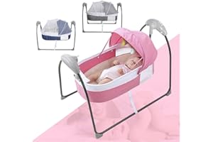 KANGTEN Babyschaukel, Tragbare Babywippe mit Fernbedienung Elektrisch Baby Wippe Schaukel 5 Schaukelgeschwindigkeiten Auto Swing Babybett (Rosa)
