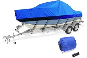 LDIW Coperture per Barca 11-24FT Telo Copri Barche Impermeabile in Tessuto Oxford 210D Resistente ai Raggi UV per Esterni, Adatto per V-Hull, Blu,17 to 19ft: 600x230cm