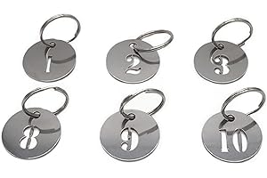 NanTun 304 Stainless Steel Key Tags with Ring 10 pcs, 25mm Hollowed Number ID Tags Key Chain, Numbered Key Rings - 1 to 10