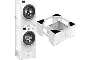 NIUXX Waschmaschinen Untergestell mit Schublade: Tragkraft Max 400kg Kühlschrank Untergestell, Verstellbare Breite 63-69 cm Waschmaschinensockel, 23.9 cm Hoher Möbelsockel für Bad/Waschküche