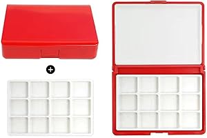 FENGJINGJIACHENG Aufbewahrungsbox mit 12 Zellen, Farbaufbewahrungspalette, Multifunktionale Reise, Aquarellbox, Leere Box, geeignet für Acrylmalerei, gemischte Farben und Gouache (1 ml/Gitter, Rot)
