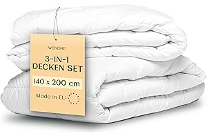 ‎WENDRE WENDRE 4 Jahreszeiten Bettdecke 140x200 2 Teilig – All in One Steppdecke Sommer und Winter Set mit Mikrofaser – 250 GSM Ganzjahresdecke + 150 GSM Sommerdecke Oeko-TEX Zertifiziert & Waschbar