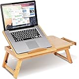Tavolino da Letto per PC in Bambù, Vassoio da Letto Regolabile in Altezza e Inclinazione, Tavolino Porta Laptop Portatile Pie