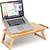 Höhenverstellbarer Bambus Laptoptisch - Mit Schublade & Lüftung Für Bett & Sofa
