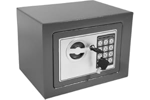 DICN Compact Safe Box with Code for Home Use with Electronic Digital Keypad + Override Key, Grey Wall or Floor Mounted Cash Safety Box, 4.6 Litre Volume 230mm x 170mm x 170mm (WxHxD)