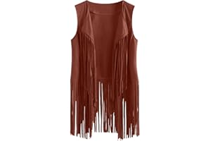 FUNALOE 70S Tops for Women Cowgirl Shirt Disco Fringe Vest Jacket Women Fringe Tops Cowgirl Shirts Elegant Tassels Fringe Sleeveless Vest Cardigan Open Front Plain Long Coat Fringe Jacket
