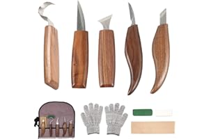 ATOPOLER 10Pcs Outils Sculpture sur Bois en Acier Carbone Ensemble d'outils de Sculpture sur Bois avec Couteau à Crochet Couteau à Découper Professionnels Outils de Gravure en Bois pour Travail du Bois