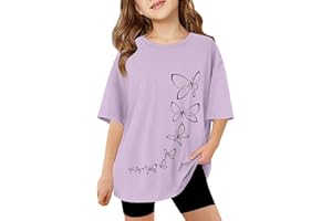 SoLu DAY8 Kids Short Sleeve Butterfly T Shirts Girls Age 3-13 Years Round Neck Summer Tshirts Teenage Girls Fashion Graphic Cute Cartoon Casual Jogging Athletic School Blouse Tops