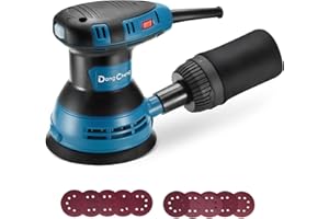 Dong Cheng Szlifierka mimośrodowa 300 W, 125 mm, 6 prędkości, 4000 – 12000 obr./min, system zbierania kurzu z 10 tarczami szlifierskimi, idealna do projektów obróbki drewna