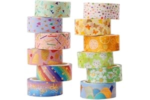 yufana Achengqi Washi Tape para Bullet Journal 12 Rollos Washi Tape Vintage Cinta Adhesiva Vintage Masking Tape Decorativas Washi Tape Set para Papel Envoltura de Regalos Decoración de Vacaciones