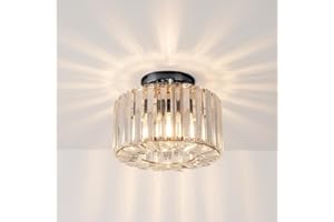 HAUSPRO New York Crystal Ceiling Chandelier Light, Luxury Semi Flush Mount Ceiling Fixture with Clear Crystals, Elegant Lighting for Bedroom, Hallway, Entryway (Black)