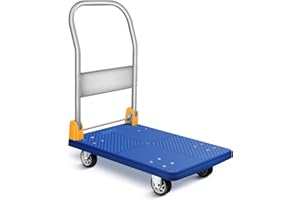 YSSOA Platform Truck with 880lb(400kg) Weight Capacity and 360 Degree Swivel Wheels, Foldable Push Hand Cart for Loading and Storage, Blue