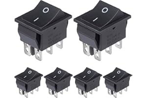 VEXUNGA Interruttore a Bilanciere ON-OFF 6Pin Commutatore 2Posizioni Interruttori a Levetta Nero Pulsante Barca 6A 250VAC 10A 125VAC DPDT per Moto Elettrodomestici (6 Pezzi)