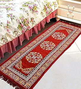 COZY FURNISH 1 Piece Velvet Pooja Aasan Mat Set - Size 2' x 6' Feet, Floor Mat, Floor Rug (Coffee) (Maroon)