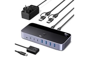 UGREEN 10Gbps USB Switch 2 In 7 Out USB C Switch mit 3C4A Ports, Netzteil, Fernbedienung und 2xC auf A/C Kabeln, kompatibel mit Mac mini M4/M4 Pro, MacBook Air M4, Windows usw.