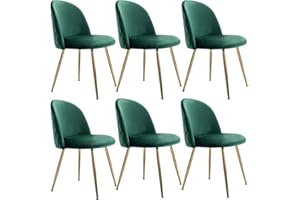 JINPALAY Set 6 Sedie Velluto Sala da Pranzo Moderne Sedie Cucina Verde Sedie Imbottite con Alto Schienale per Camera da Letto Soggiorno Gambe in d'Oro Metallo Regolabili