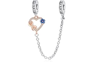 Rimgoris 925 Argento Sterling Charm Donna Bracciali Collana Cranio Cuore Rubino Ciondolo Due Toni Oro Rosa Cuore Gemma Ciondolo Interlock Doppie Stelle e Luna Chiave Angelo Ala Amore Viola