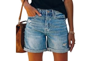 ORANDESIGNE Jeans da Donna Shorts in Denim Strappati a Vita Alta Pantaloncini di Jeans con Frange Jeans Shorts Arrotolato Denim Shorts Elasticizzato Shorts Stampa Stelle
