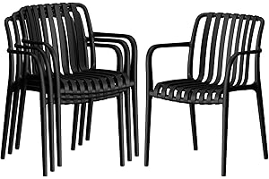 Bekrvio Set of 4 Stackable Garden Chairs, Black Outdoor Dining Chairs with High Back, UV-Resistant and Weatherproof Balcony Chair Made from High-Strength Composite PP with Fibreglass Better Quality